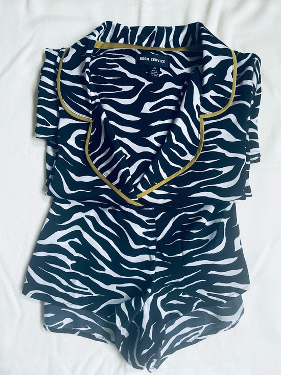 Room Service Other - Room Service Zebra Print Pajama Set Black White with Contrast Piping